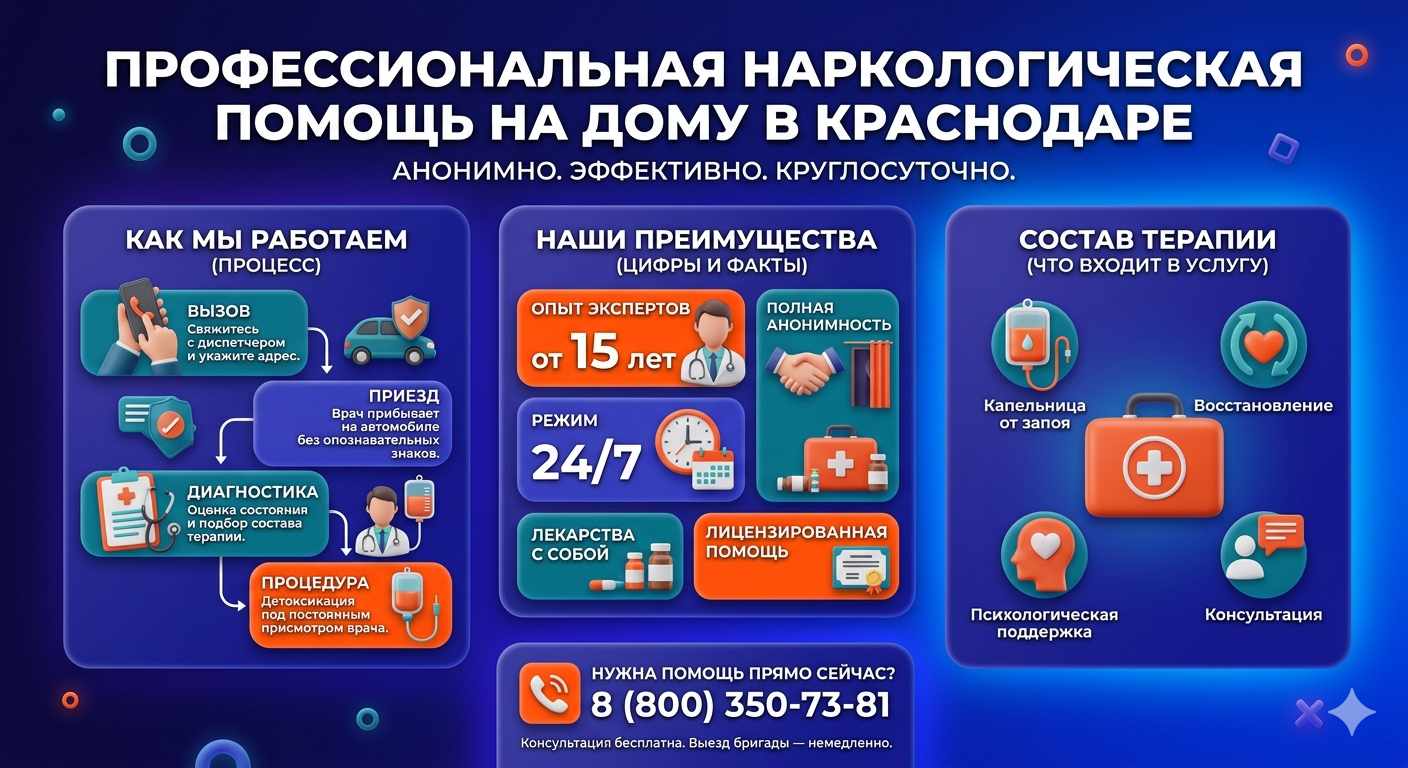 Инфографика о принципах лечения алкоголизма на дому в Борисове: этапы вызова нарколога, преимущества анонимной детоксикации и состав медицинской помощи.
